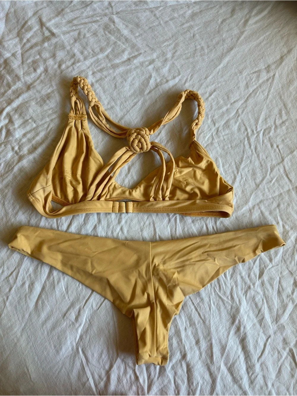 Frankie's Bikinis Golden Yellow Braided Back Bikini Set